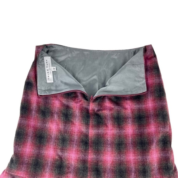 TRINA TURK TARTAN PLAID WOOL BLEND MERMAID RUFFLE TIERED SKIRT - Picture 7 of 10